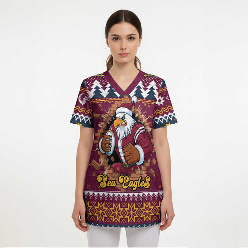 Merry Eagle Roar Personalized Scrub Top Christmas Rugby League Spirit - Aussie Hoodie