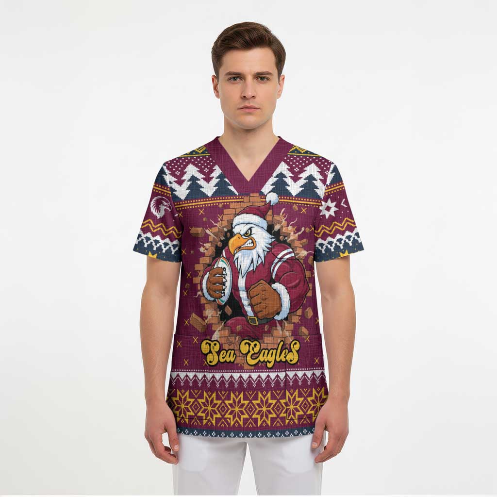 Merry Eagle Roar Personalized Scrub Top Christmas Rugby League Spirit - Aussie Hoodie