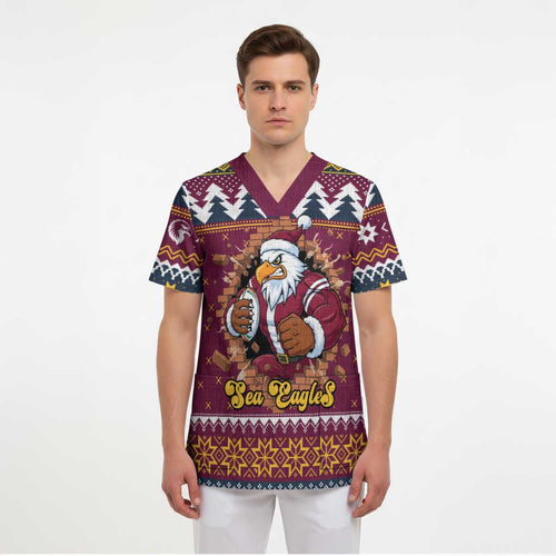 Merry Eagle Roar Personalized Scrub Top Christmas Rugby League Spirit - Aussie Hoodie
