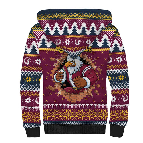 Merry Eagle Roar Personalized Sherpa Hoodie Christmas Rugby League Spirit - Aussie Hoodie
