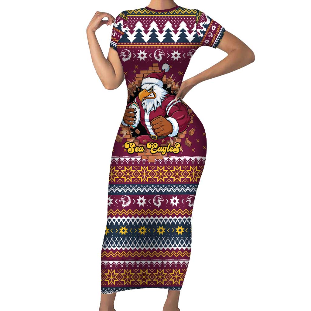 Merry Eagle Roar Personalized Short Sleeve Bodycon Dress Christmas Rugby League Spirit - Aussie Hoodie