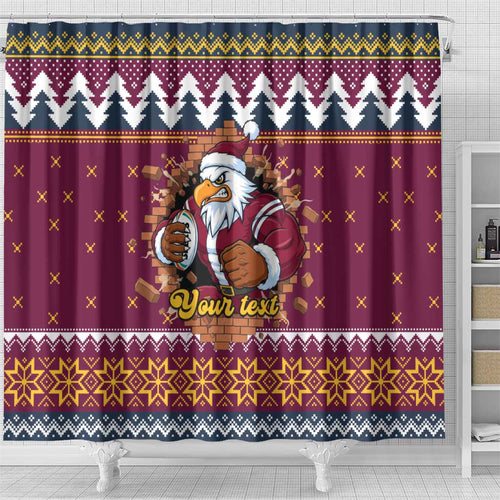 Merry Eagle Roar Personalized Shower Curtain Christmas Rugby League Spirit - Aussie Hoodie