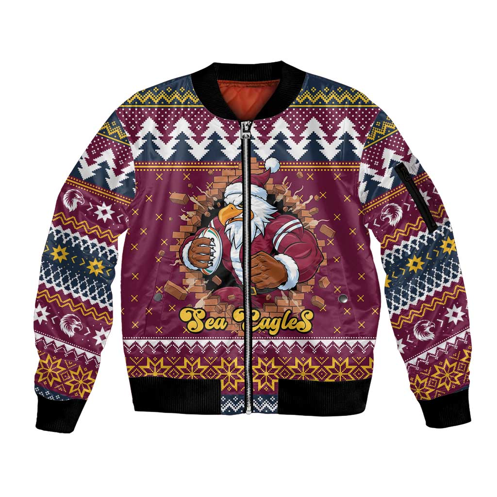 Merry Eagle Roar Personalized Sleeve Zip Bomber Jacket Christmas Rugby League Spirit - Aussie Hoodie