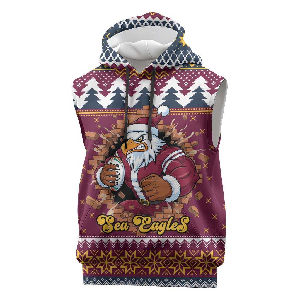 Merry Eagle Roar Personalized Sleeveless Hoodie Christmas Rugby League Spirit - Aussie Hoodie