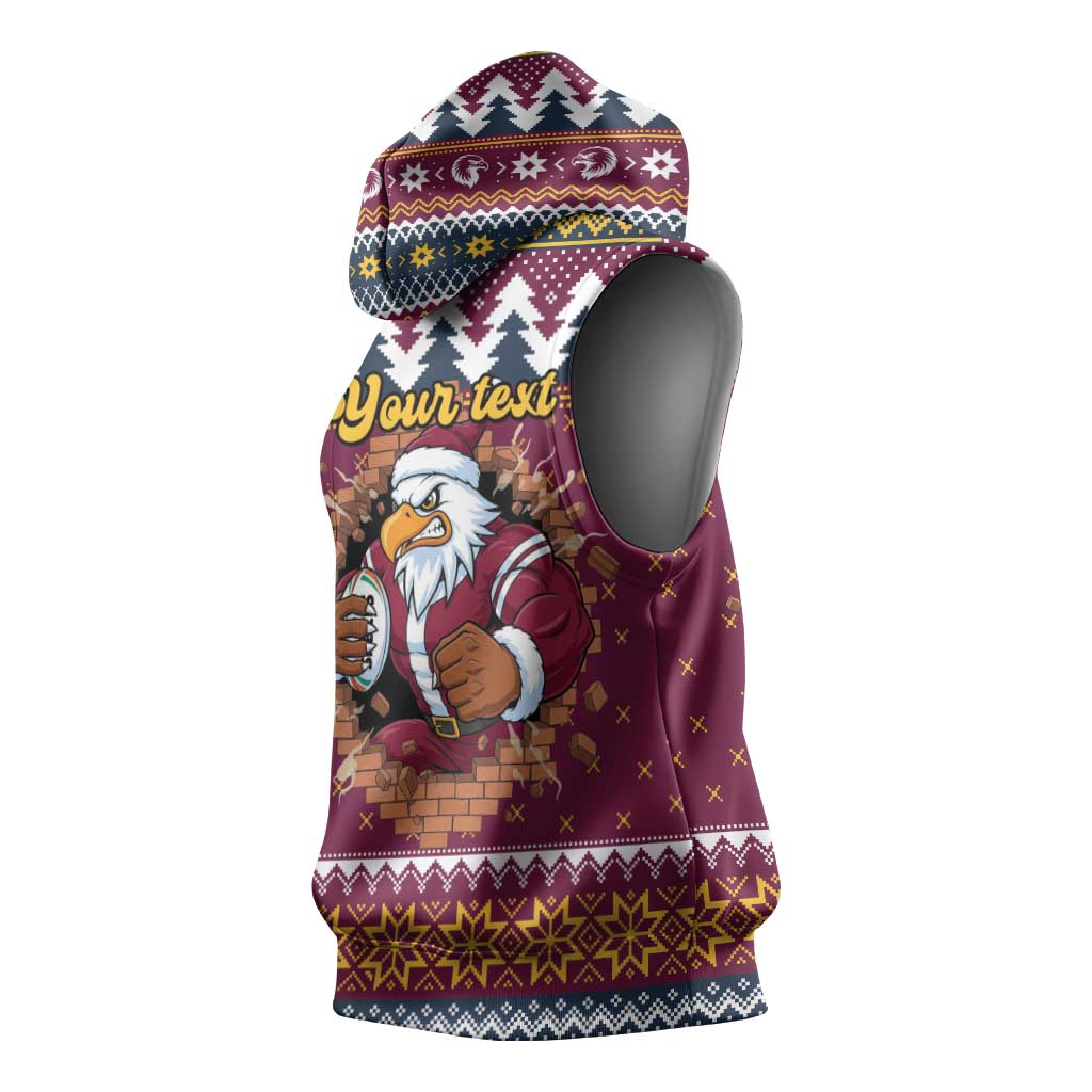Merry Eagle Roar Personalized Sleeveless Hoodie Christmas Rugby League Spirit - Aussie Hoodie
