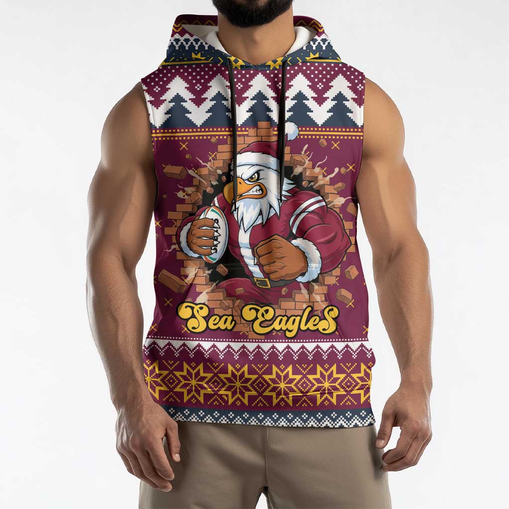 Merry Eagle Roar Personalized Sleeveless Hoodie Christmas Rugby League Spirit - Aussie Hoodie
