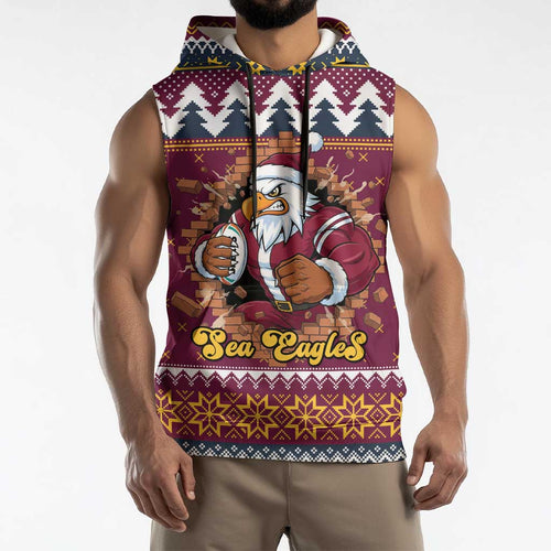 Merry Eagle Roar Personalized Sleeveless Hoodie Christmas Rugby League Spirit - Aussie Hoodie