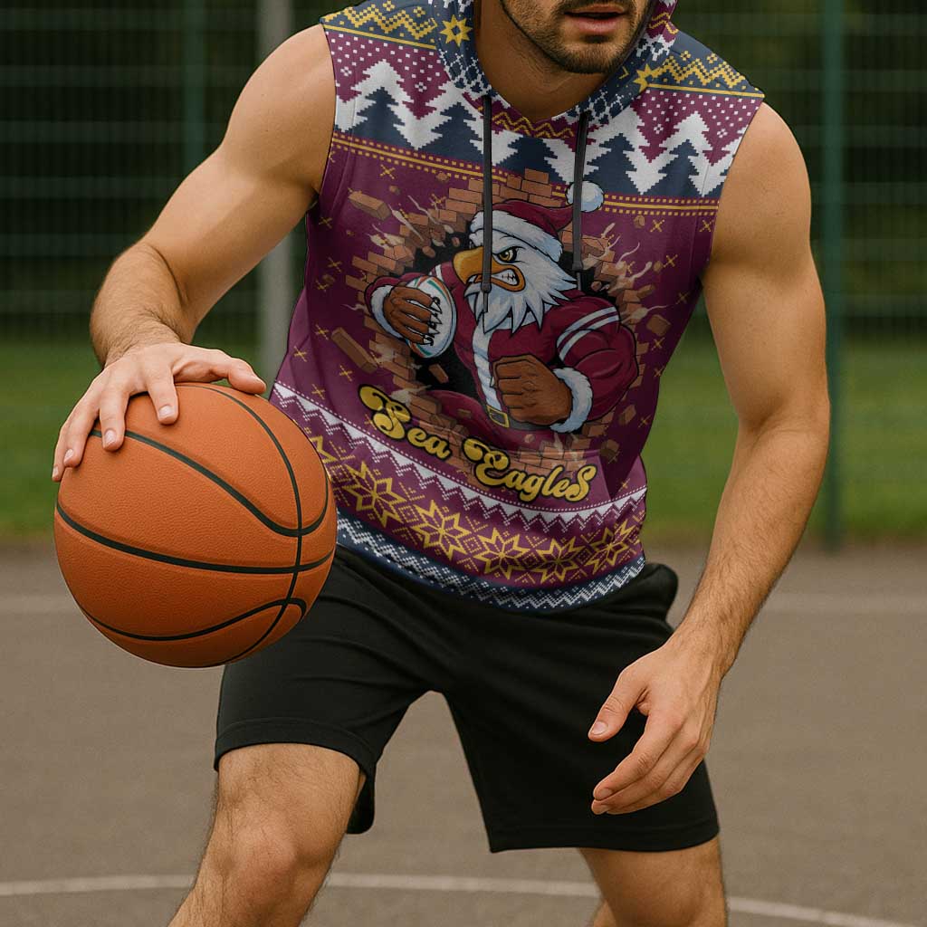 Merry Eagle Roar Personalized Sleeveless Hoodie Christmas Rugby League Spirit - Aussie Hoodie