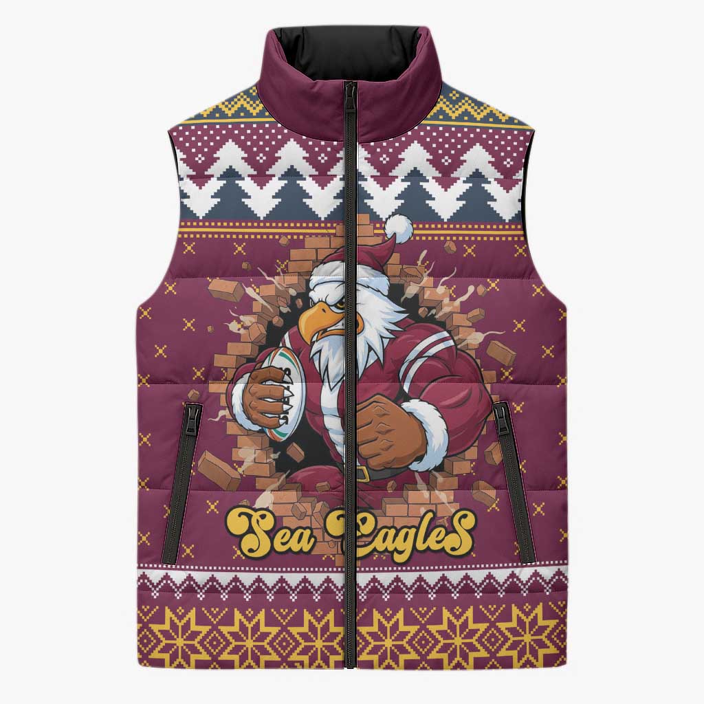 Merry Eagle Roar Personalized Sleeveless Puffer Jacket Christmas Rugby League Spirit - Aussie Hoodie