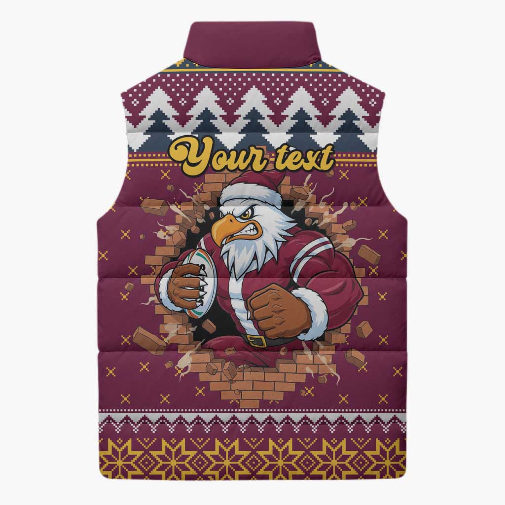Merry Eagle Roar Personalized Sleeveless Puffer Jacket Christmas Rugby League Spirit - Aussie Hoodie