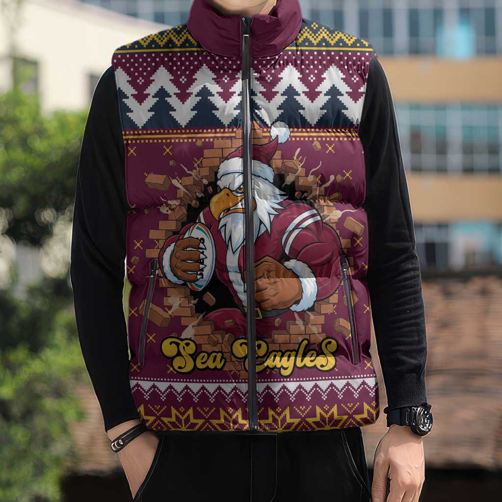 Merry Eagle Roar Personalized Sleeveless Puffer Jacket Christmas Rugby League Spirit - Aussie Hoodie