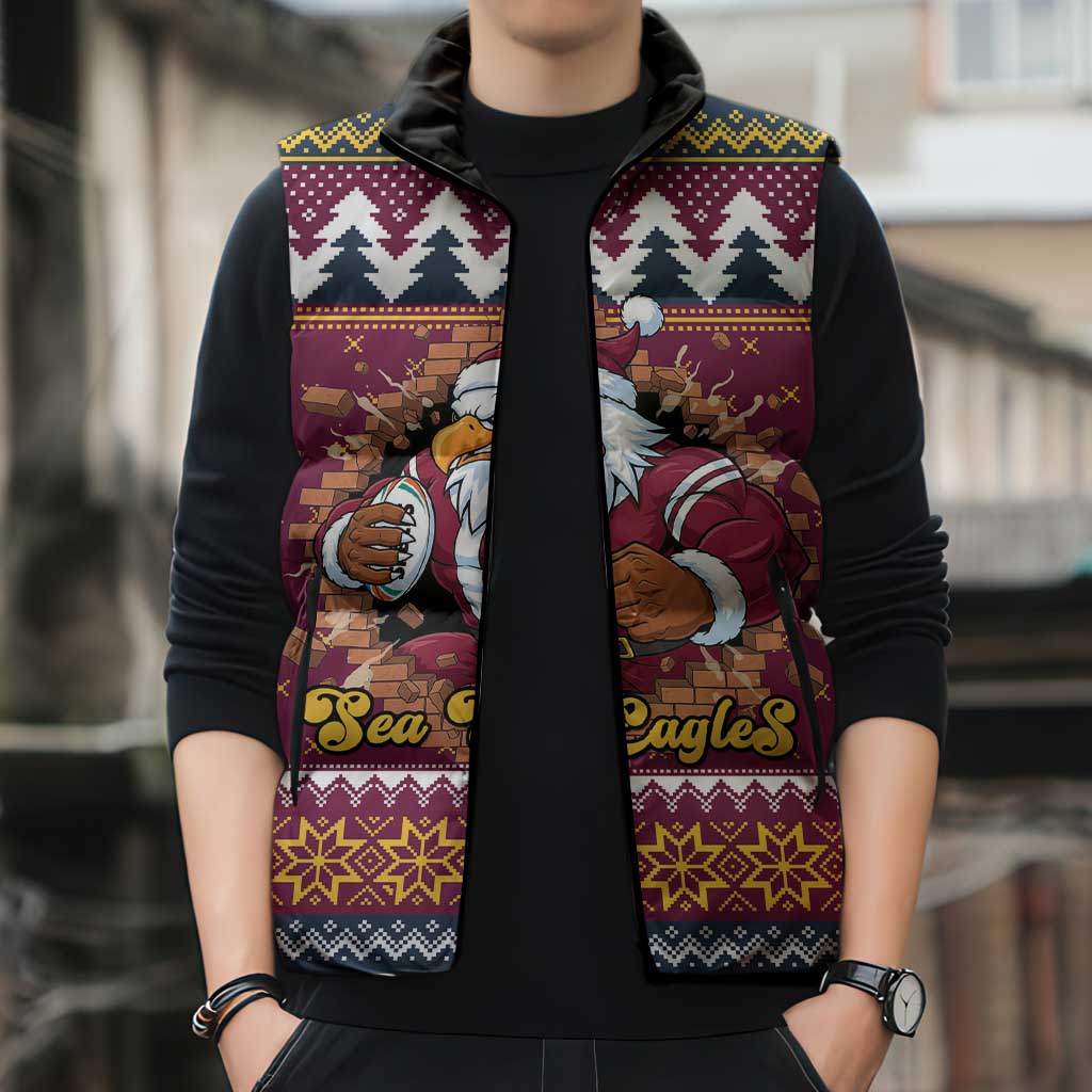 Merry Eagle Roar Personalized Sleeveless Puffer Jacket Christmas Rugby League Spirit - Aussie Hoodie