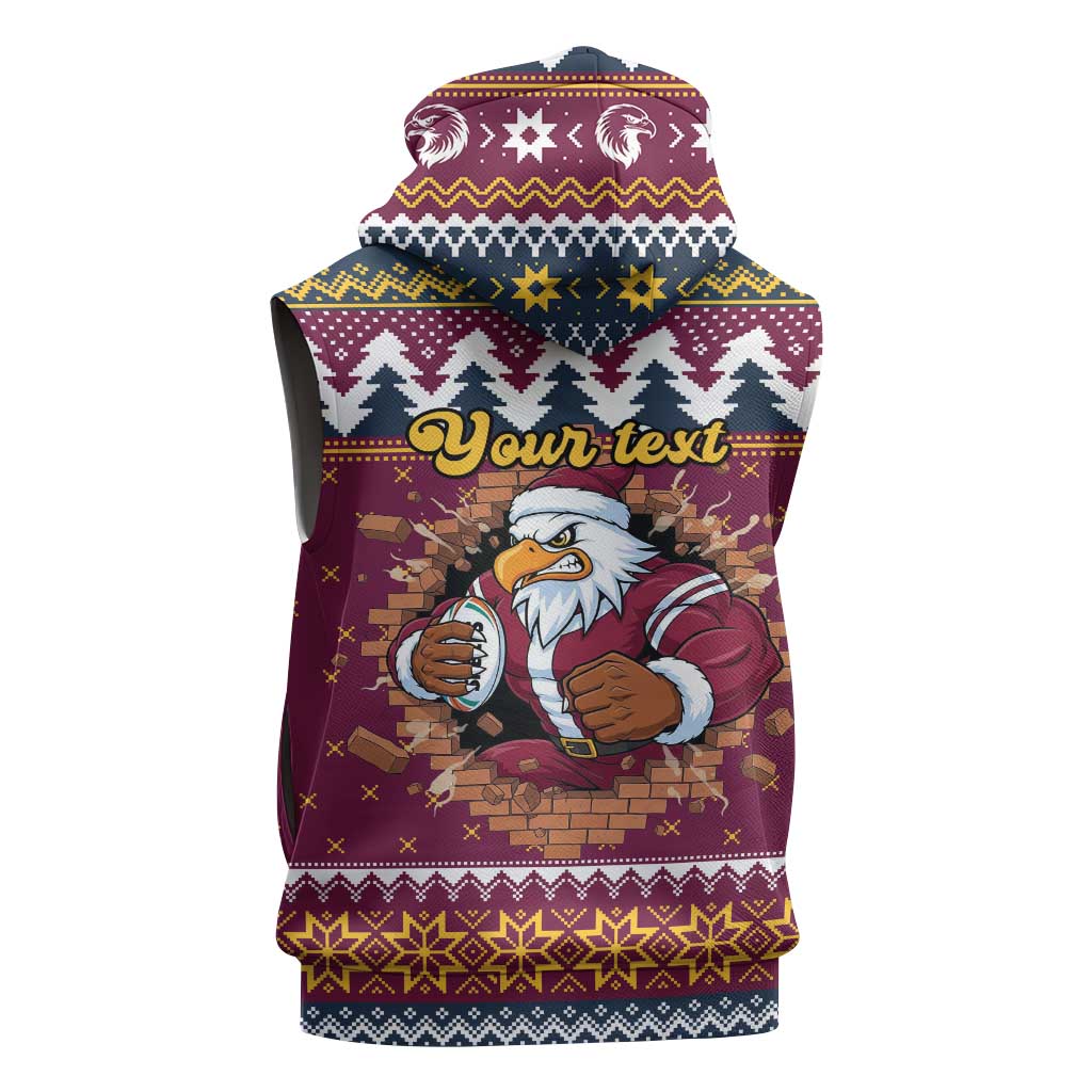 Merry Eagle Roar Personalized Sleeveless Zip Hoodie Christmas Rugby League Spirit LT9