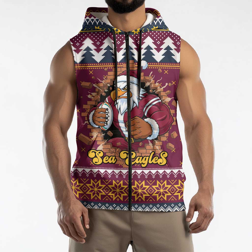 Merry Eagle Roar Personalized Sleeveless Zip Hoodie Christmas Rugby League Spirit LT9