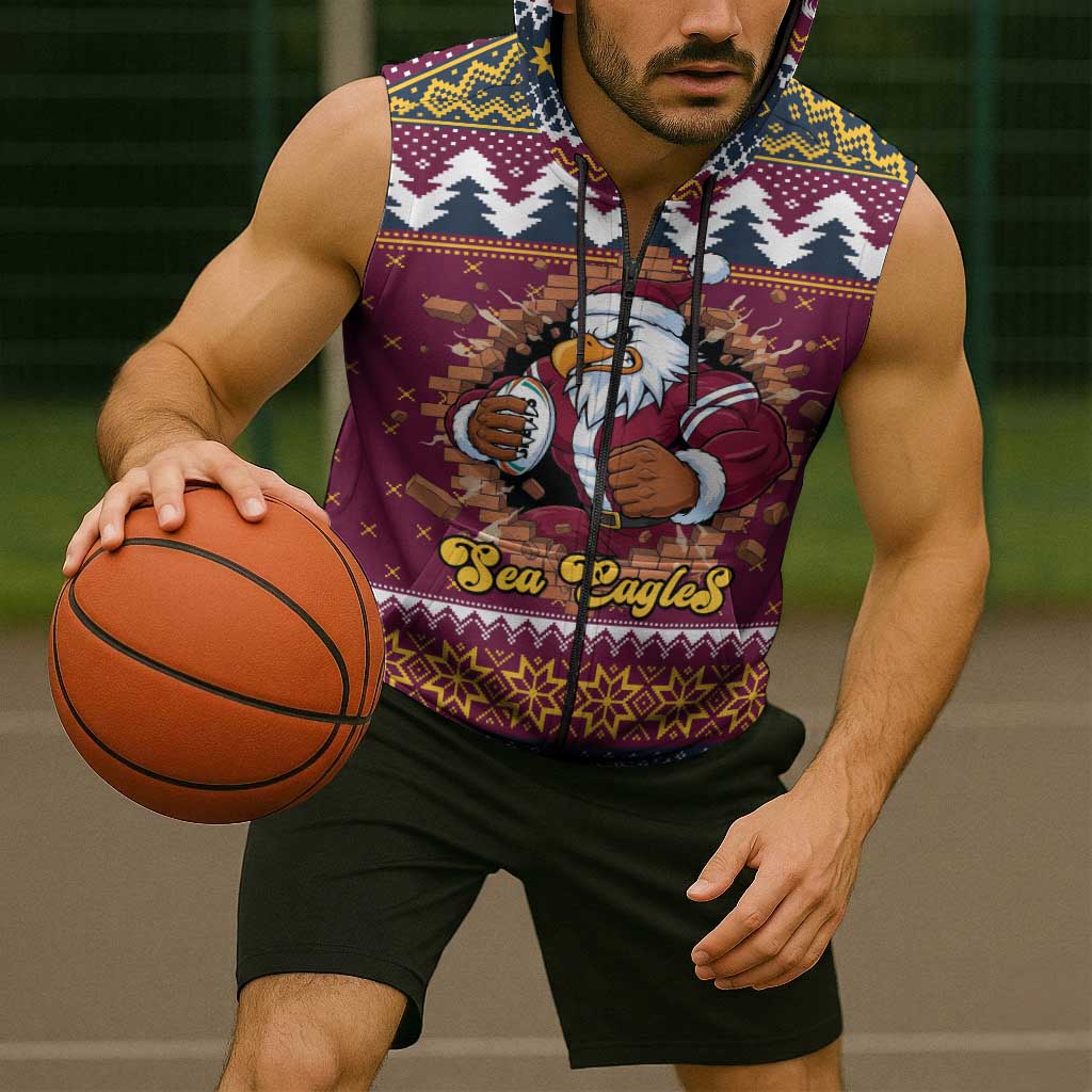 Merry Eagle Roar Personalized Sleeveless Zip Hoodie Christmas Rugby League Spirit LT9