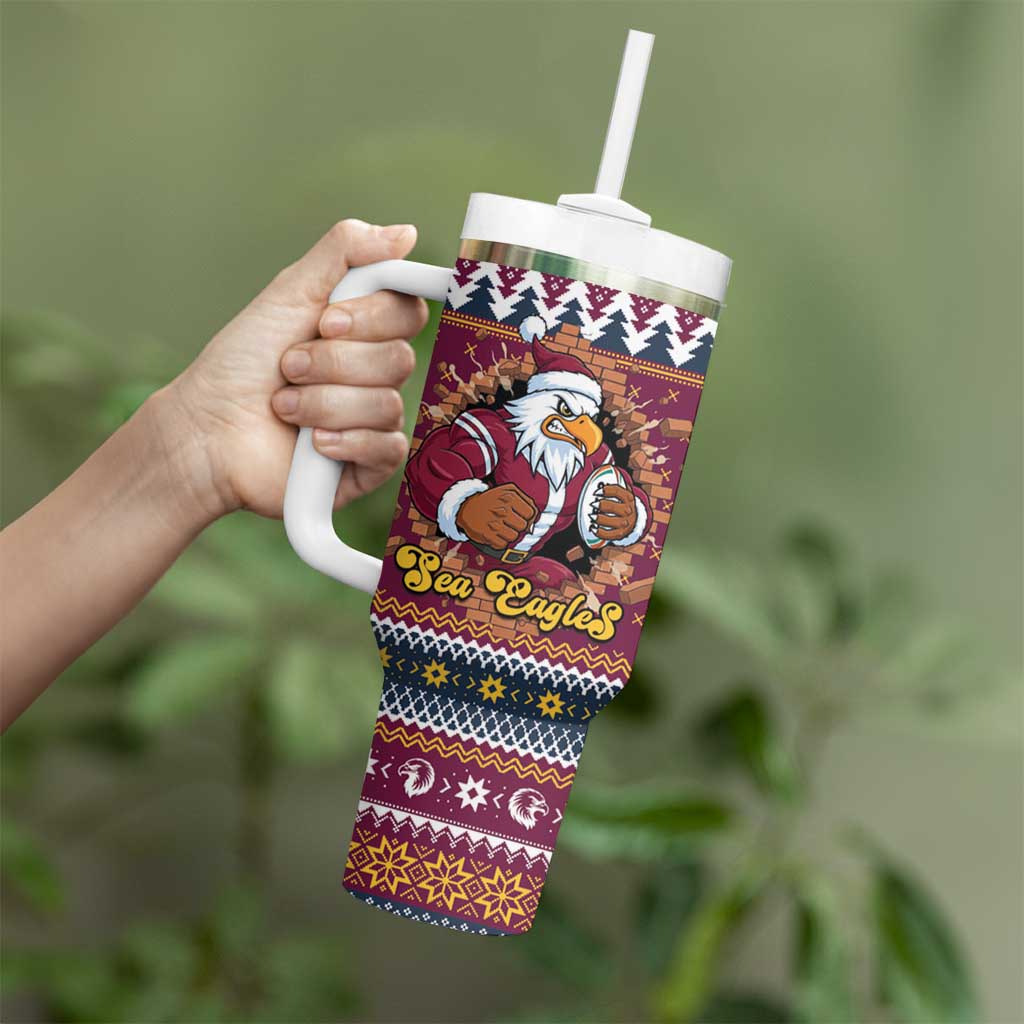 Merry Eagle Roar Personalized Tumbler With Handle Christmas Rugby League Spirit - Aussie Hoodie