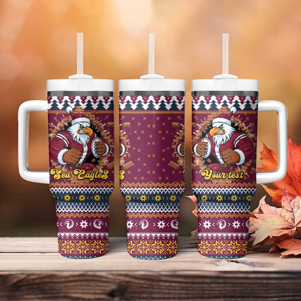 Merry Eagle Roar Personalized Tumbler With Handle Christmas Rugby League Spirit - Aussie Hoodie