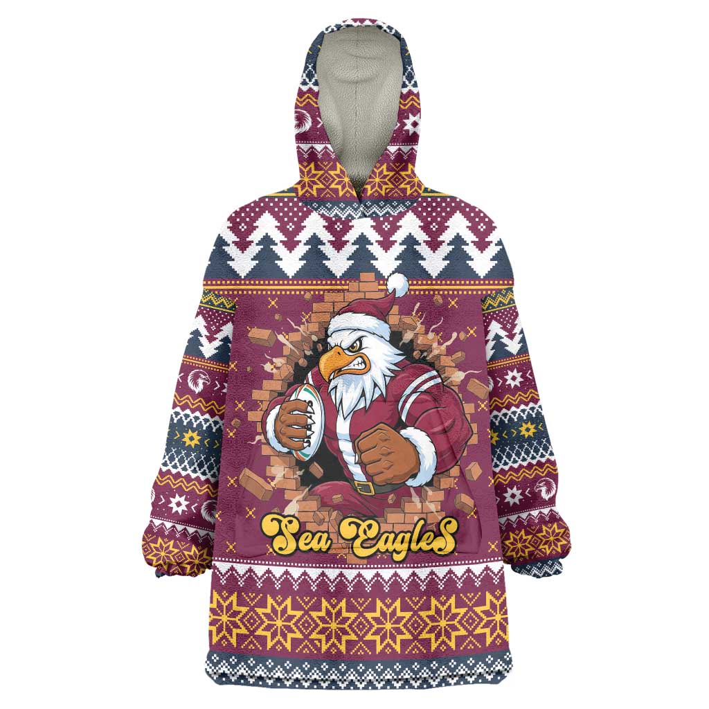 Merry Eagle Roar Personalized Wearable Blanket Hoodie Christmas Rugby League Spirit - Aussie Hoodie