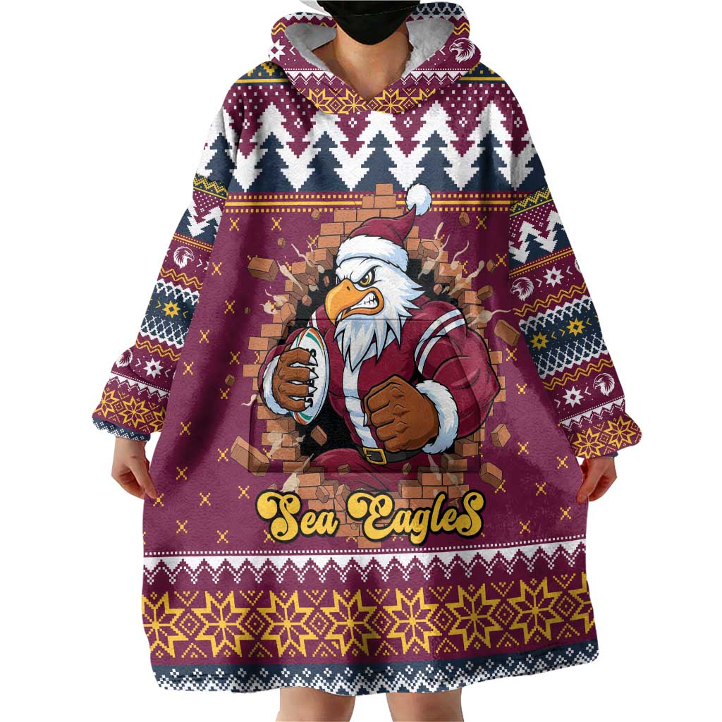Merry Eagle Roar Personalized Wearable Blanket Hoodie Christmas Rugby League Spirit - Aussie Hoodie