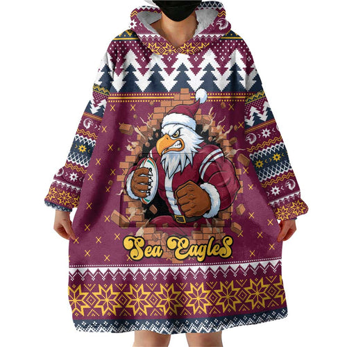 Merry Eagle Roar Personalized Wearable Blanket Hoodie Christmas Rugby League Spirit - Aussie Hoodie