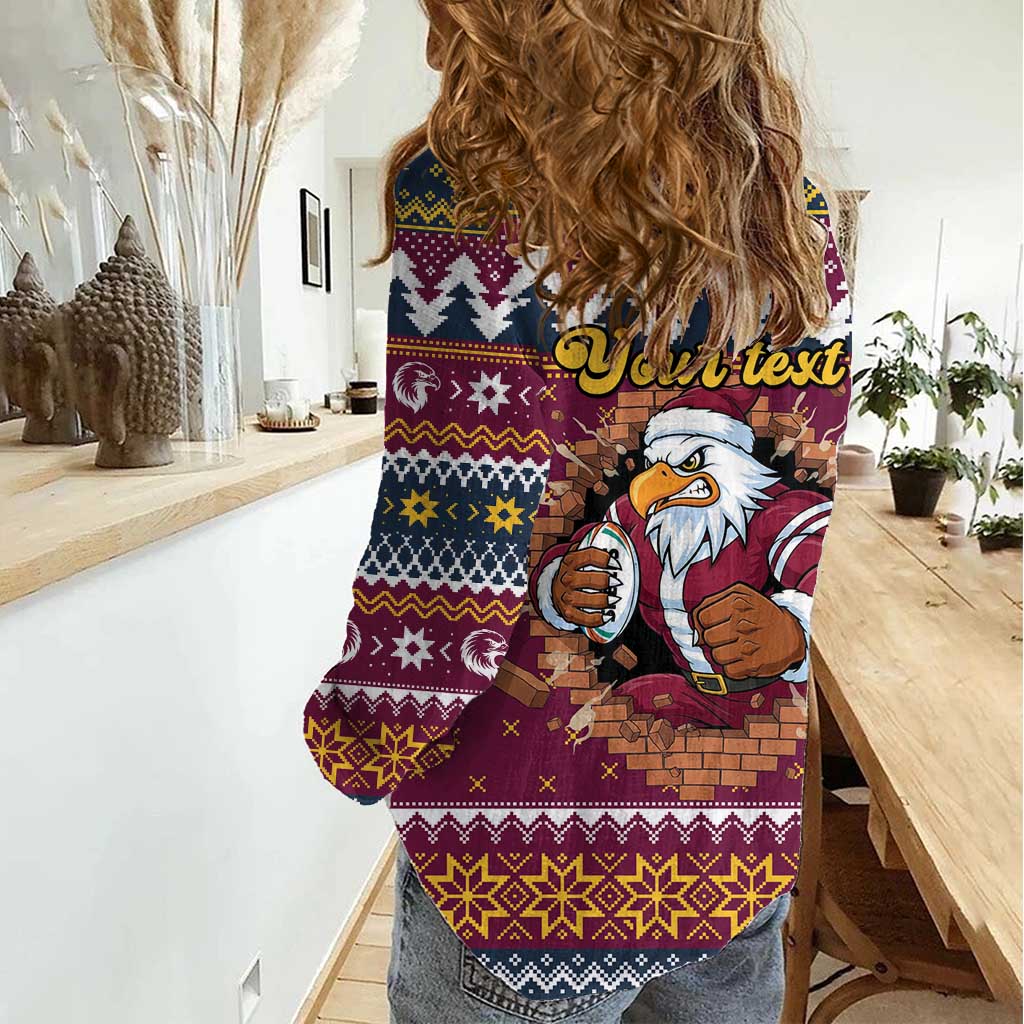 Merry Eagle Roar Personalized Women Casual Shirt Christmas Rugby League Spirit - Aussie Hoodie