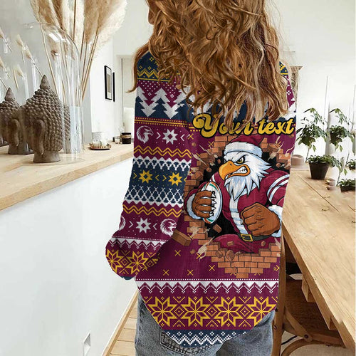 Merry Eagle Roar Personalized Women Casual Shirt Christmas Rugby League Spirit - Aussie Hoodie