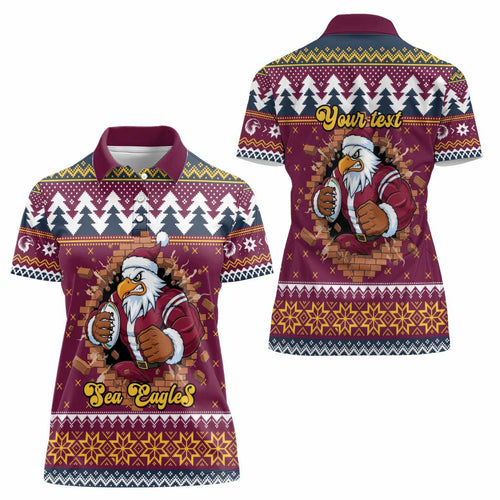 Merry Eagle Roar Personalized Women Polo Shirt Christmas Rugby League Spirit - Aussie Hoodie