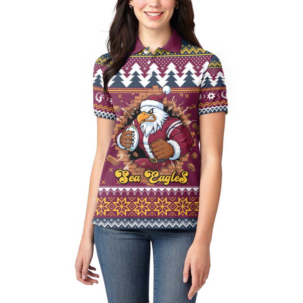 Merry Eagle Roar Personalized Women Polo Shirt Christmas Rugby League Spirit - Aussie Hoodie