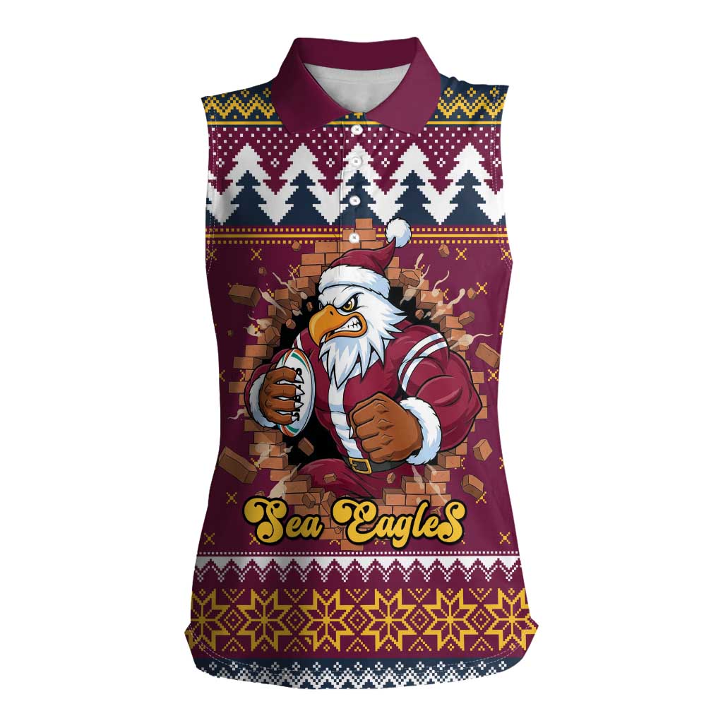Merry Eagle Roar Personalized Women Sleeveless Polo Shirt Christmas Rugby League Spirit - Aussie Hoodie