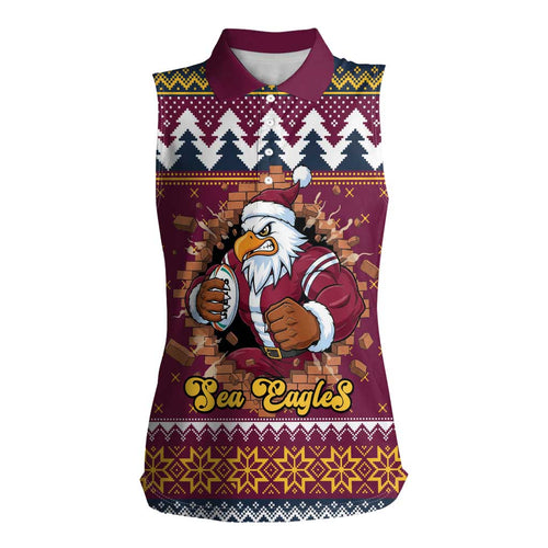 Merry Eagle Roar Personalized Women Sleeveless Polo Shirt Christmas Rugby League Spirit - Aussie Hoodie