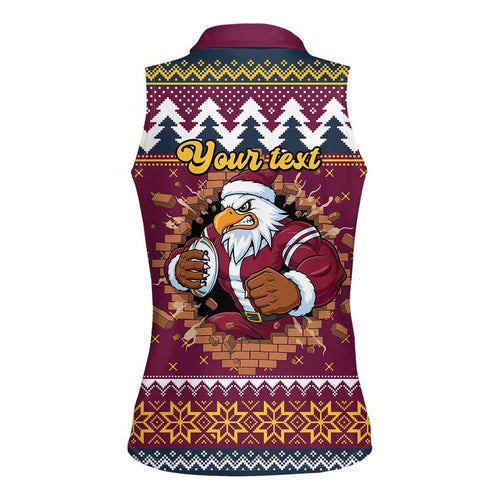 Merry Eagle Roar Personalized Women Sleeveless Polo Shirt Christmas Rugby League Spirit - Aussie Hoodie