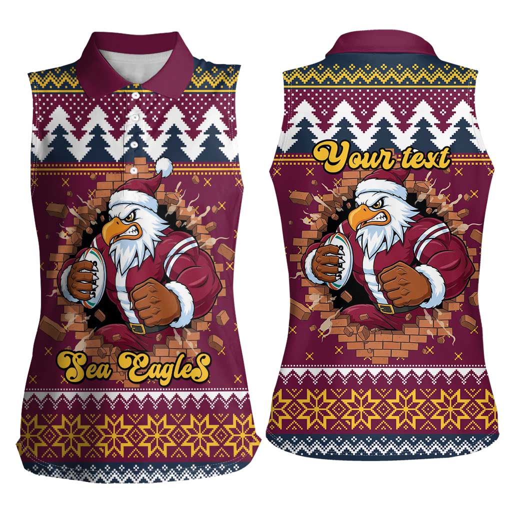Merry Eagle Roar Personalized Women Sleeveless Polo Shirt Christmas Rugby League Spirit - Aussie Hoodie