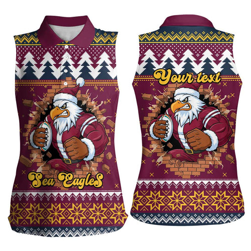 Merry Eagle Roar Personalized Women Sleeveless Polo Shirt Christmas Rugby League Spirit - Aussie Hoodie