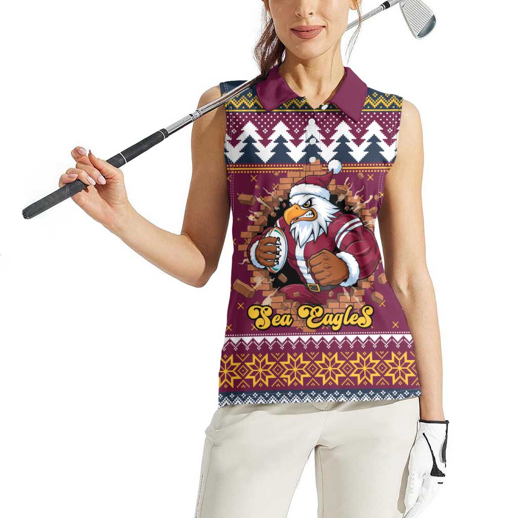 Merry Eagle Roar Personalized Women Sleeveless Polo Shirt Christmas Rugby League Spirit - Aussie Hoodie