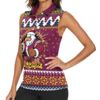 Merry Eagle Roar Personalized Women Sleeveless Polo Shirt Christmas Rugby League Spirit - Aussie Hoodie