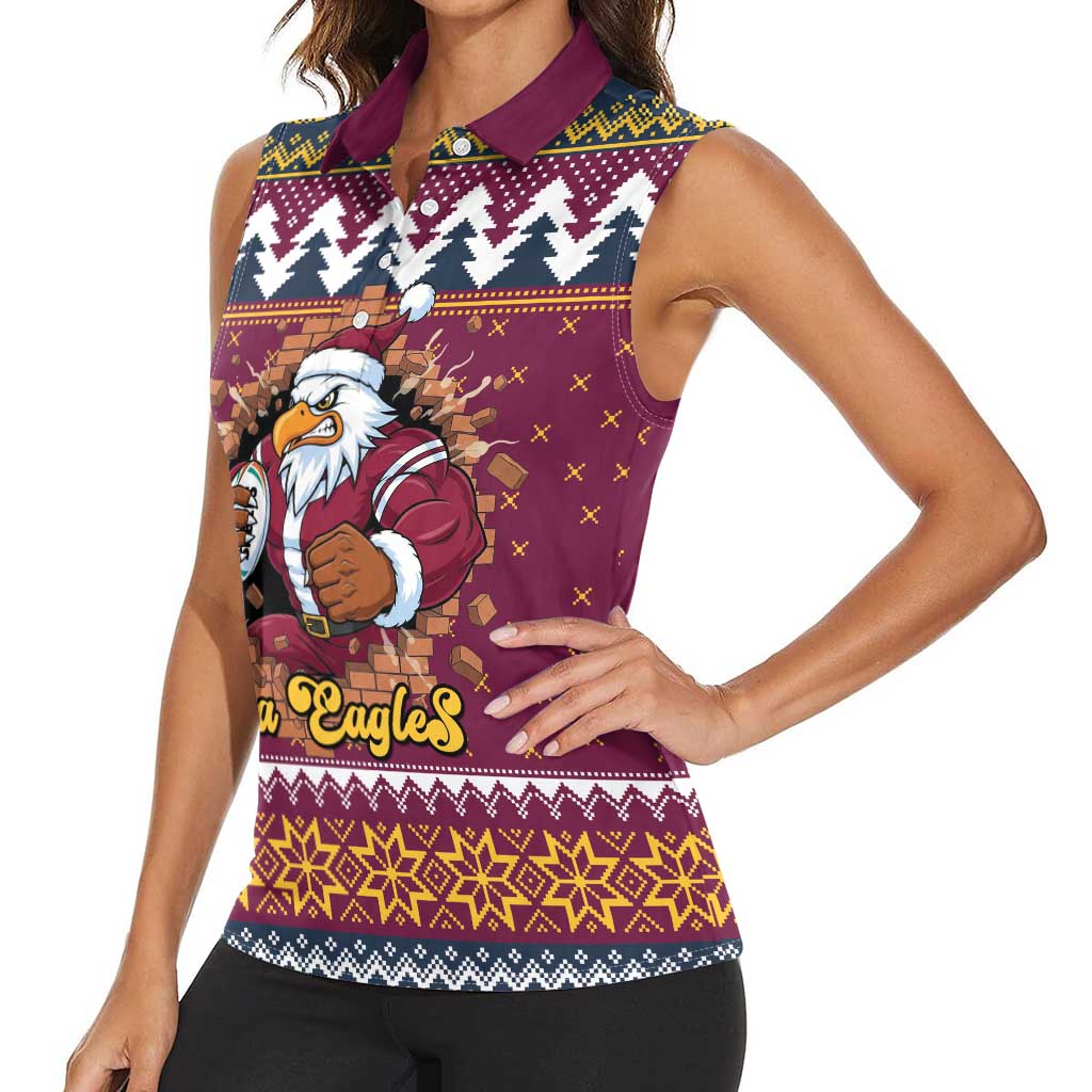 Merry Eagle Roar Personalized Women Sleeveless Polo Shirt Christmas Rugby League Spirit - Aussie Hoodie
