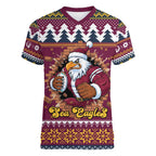 Merry Eagle Roar Personalized Women V-Neck T-Shirt Christmas Rugby League Spirit - Aussie Hoodie