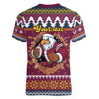 Merry Eagle Roar Personalized Women V-Neck T-Shirt Christmas Rugby League Spirit - Aussie Hoodie