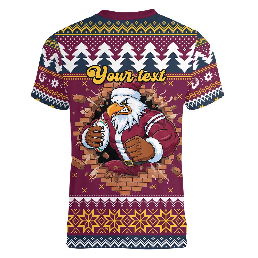 Merry Eagle Roar Personalized Women V-Neck T-Shirt Christmas Rugby League Spirit - Aussie Hoodie