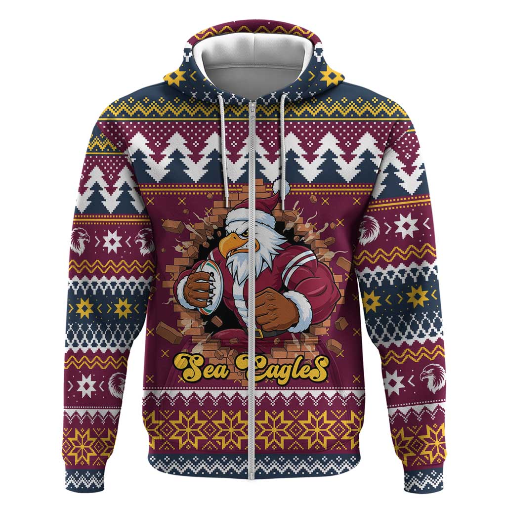 Merry Eagle Roar Personalized Zip Hoodie Christmas Rugby League Spirit - Aussie Hoodie