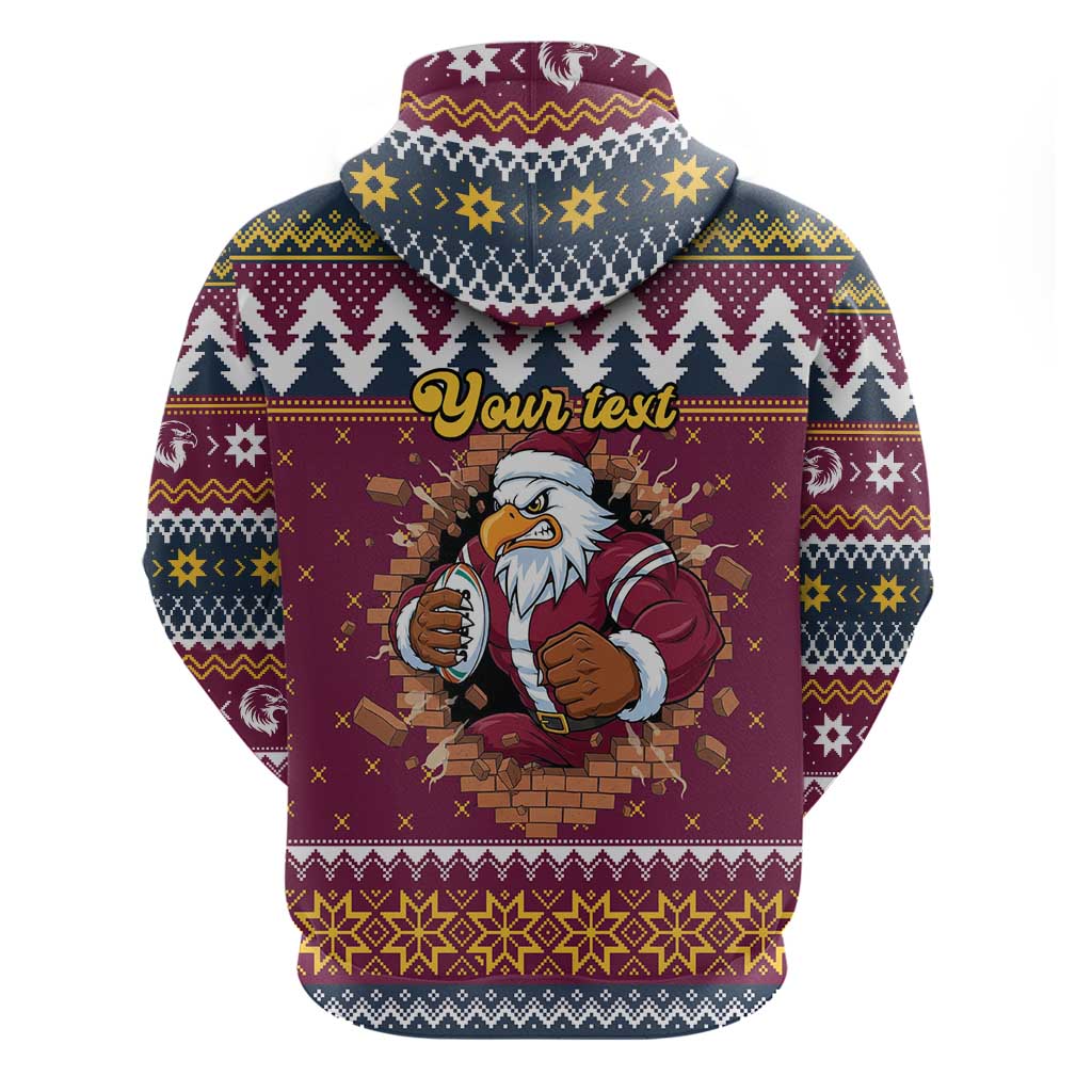 Merry Eagle Roar Personalized Zip Hoodie Christmas Rugby League Spirit - Aussie Hoodie