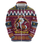 Merry Eagle Roar Personalized Zip Hoodie Christmas Rugby League Spirit - Aussie Hoodie