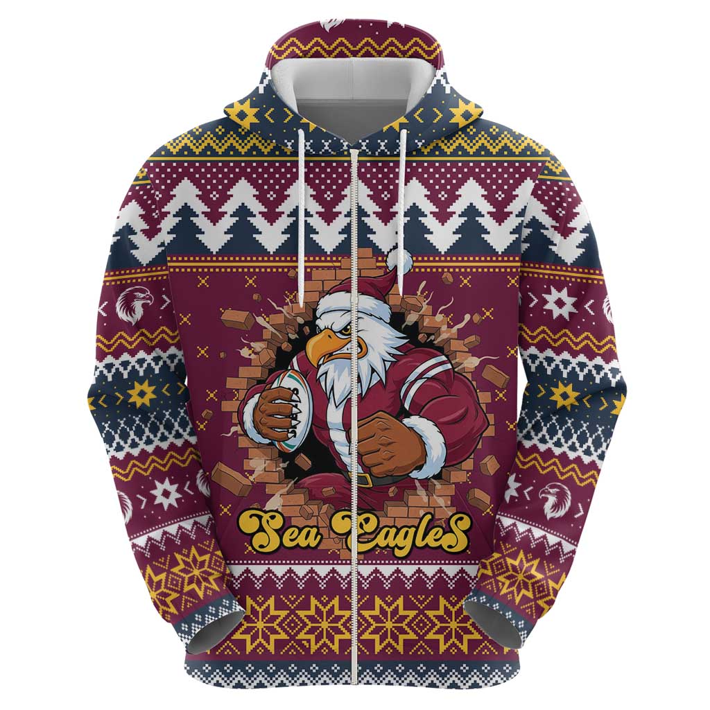 Merry Eagle Roar Personalized Zip Hoodie Christmas Rugby League Spirit - Aussie Hoodie
