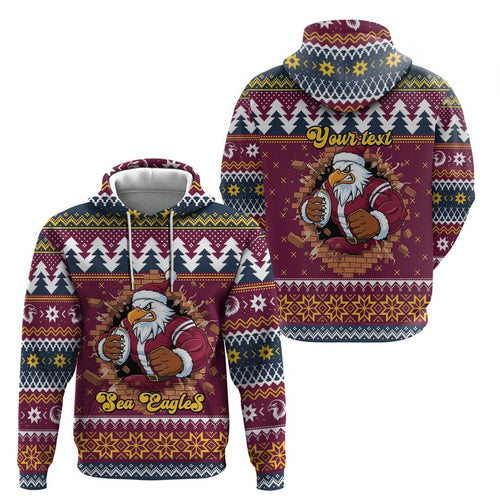Merry Eagle Roar Personalized Zip Hoodie Christmas Rugby League Spirit - Aussie Hoodie