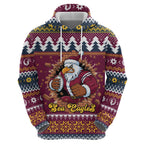 Merry Eagle Roar Personalized Zip Hoodie Christmas Rugby League Spirit - Aussie Hoodie
