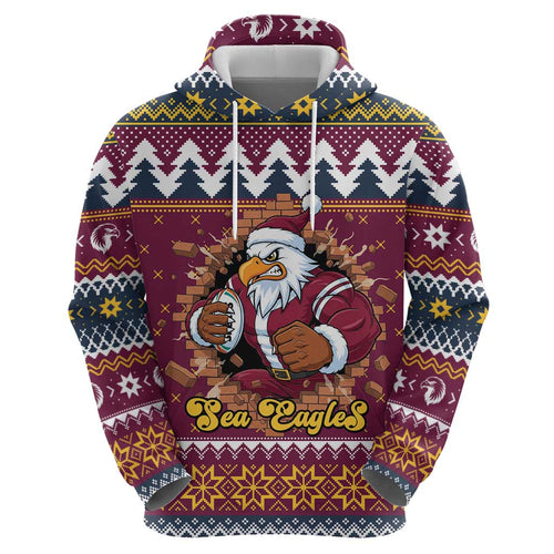 Merry Eagle Roar Personalized Zip Hoodie Christmas Rugby League Spirit - Aussie Hoodie