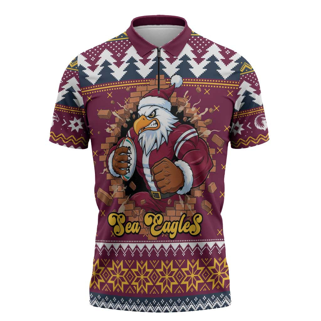 Merry Eagle Roar Personalized Zipper Polo Shirt Christmas Rugby League Spirit - Aussie Hoodie