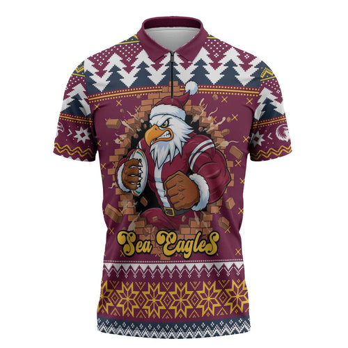 Merry Eagle Roar Personalized Zipper Polo Shirt Christmas Rugby League Spirit - Aussie Hoodie