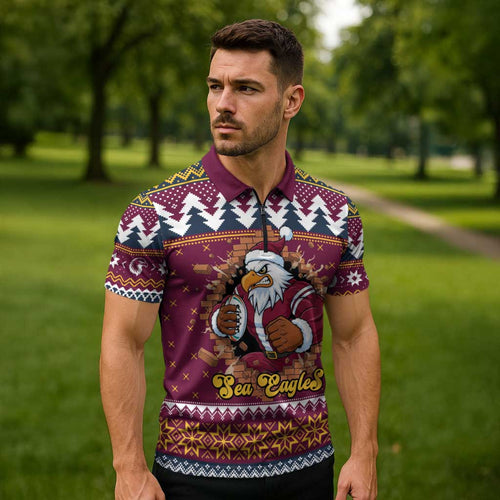 Merry Eagle Roar Personalized Zipper Polo Shirt Christmas Rugby League Spirit - Aussie Hoodie
