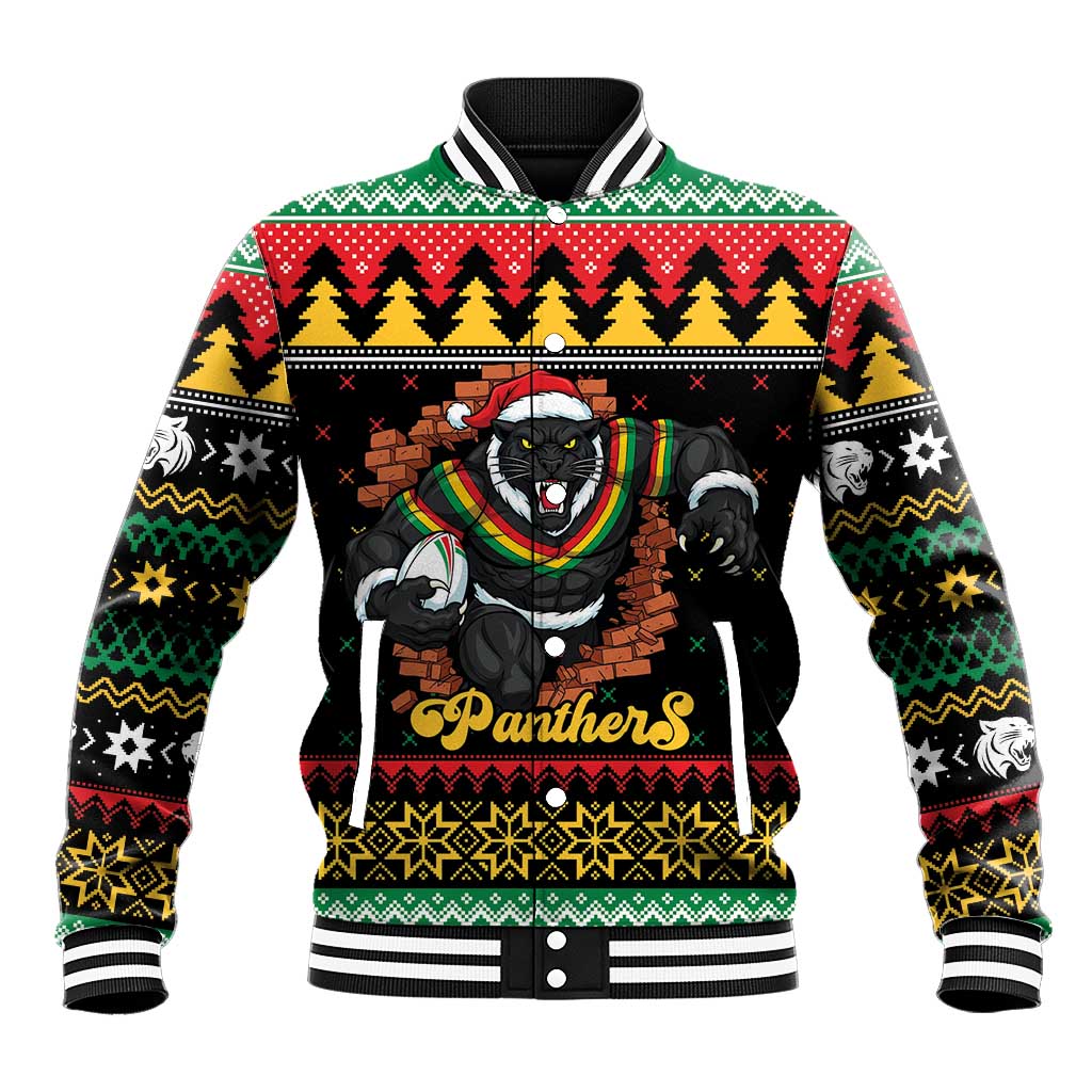 Merry Panther Roar Personalized Baseball Jacket Christmas Rugby League Spirit - Aussie Hoodie